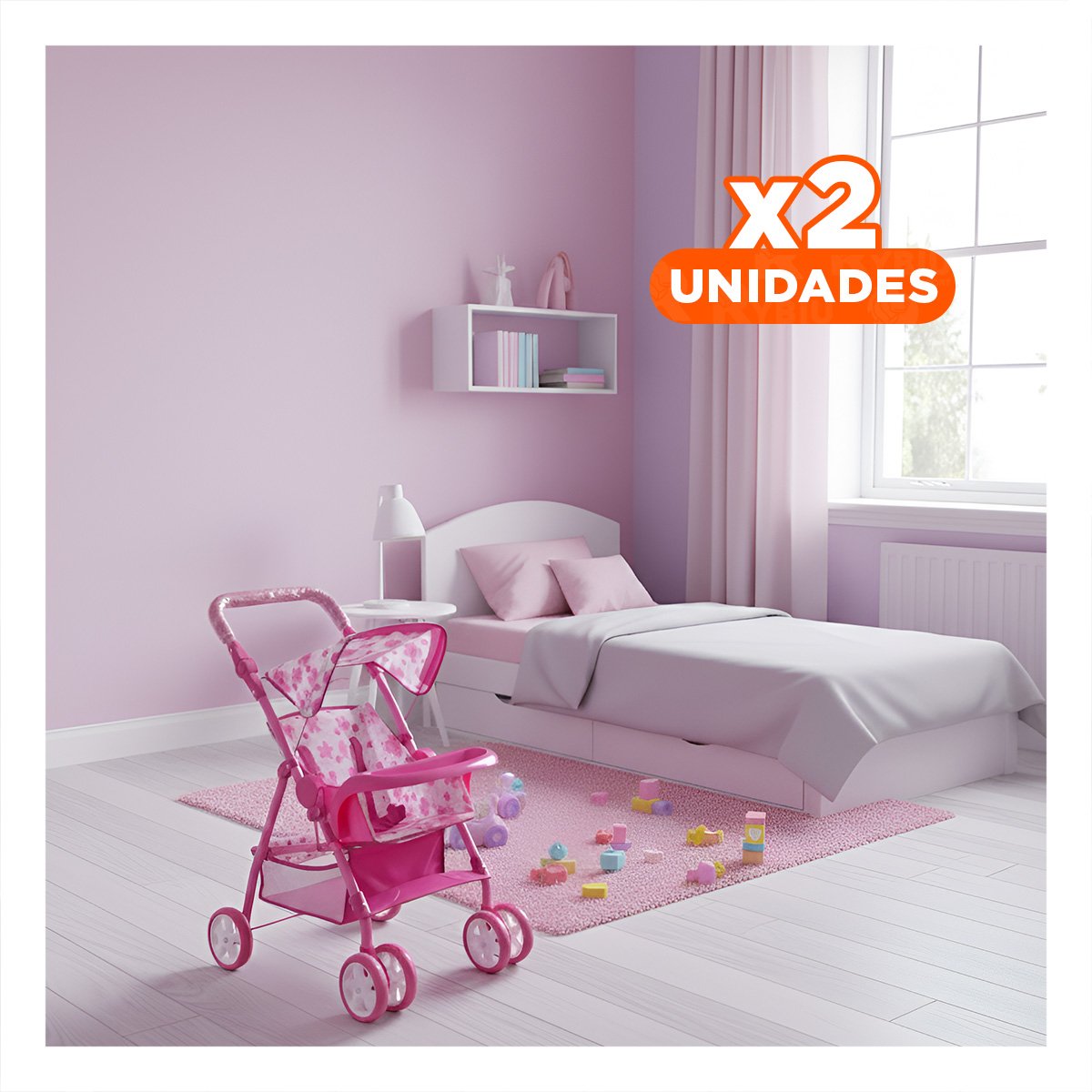 PACK2 VEHICULO INFANTIL CON ESTAMPADO FLORAL PARA CASA EN ROSADO 68CM Y+REGALO STICKER - 1