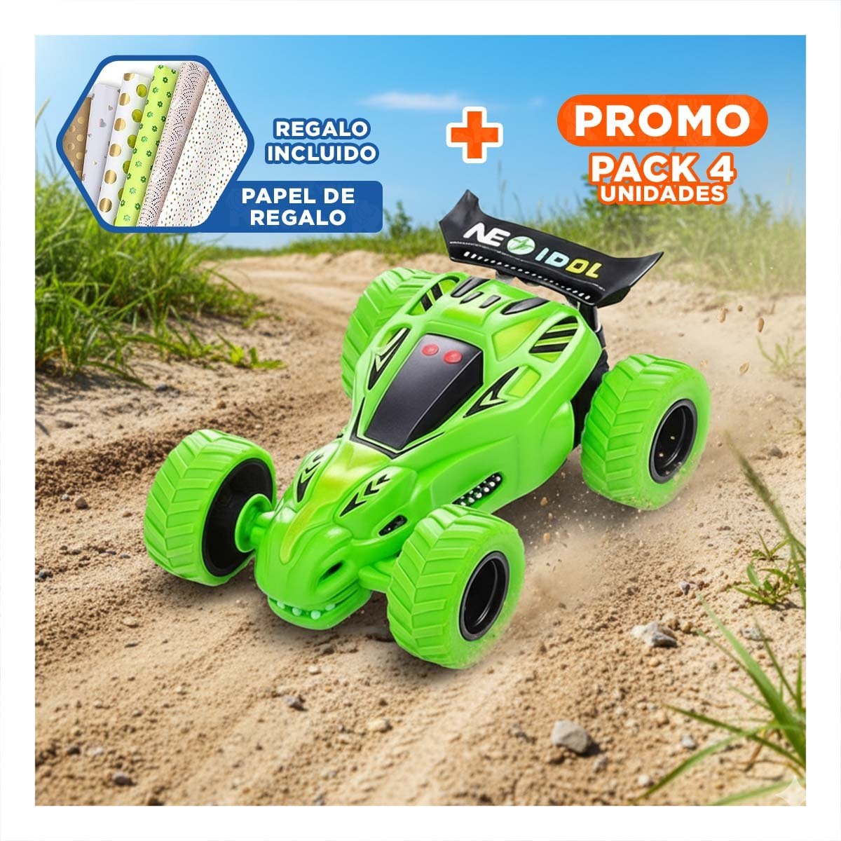 PACK4 AUTOMOVIL CON ACROBACIAS EN CAJA PARA MOVIMIENTO ACTIVO Y RUTINAS Y+PAPEL REGALO - 1