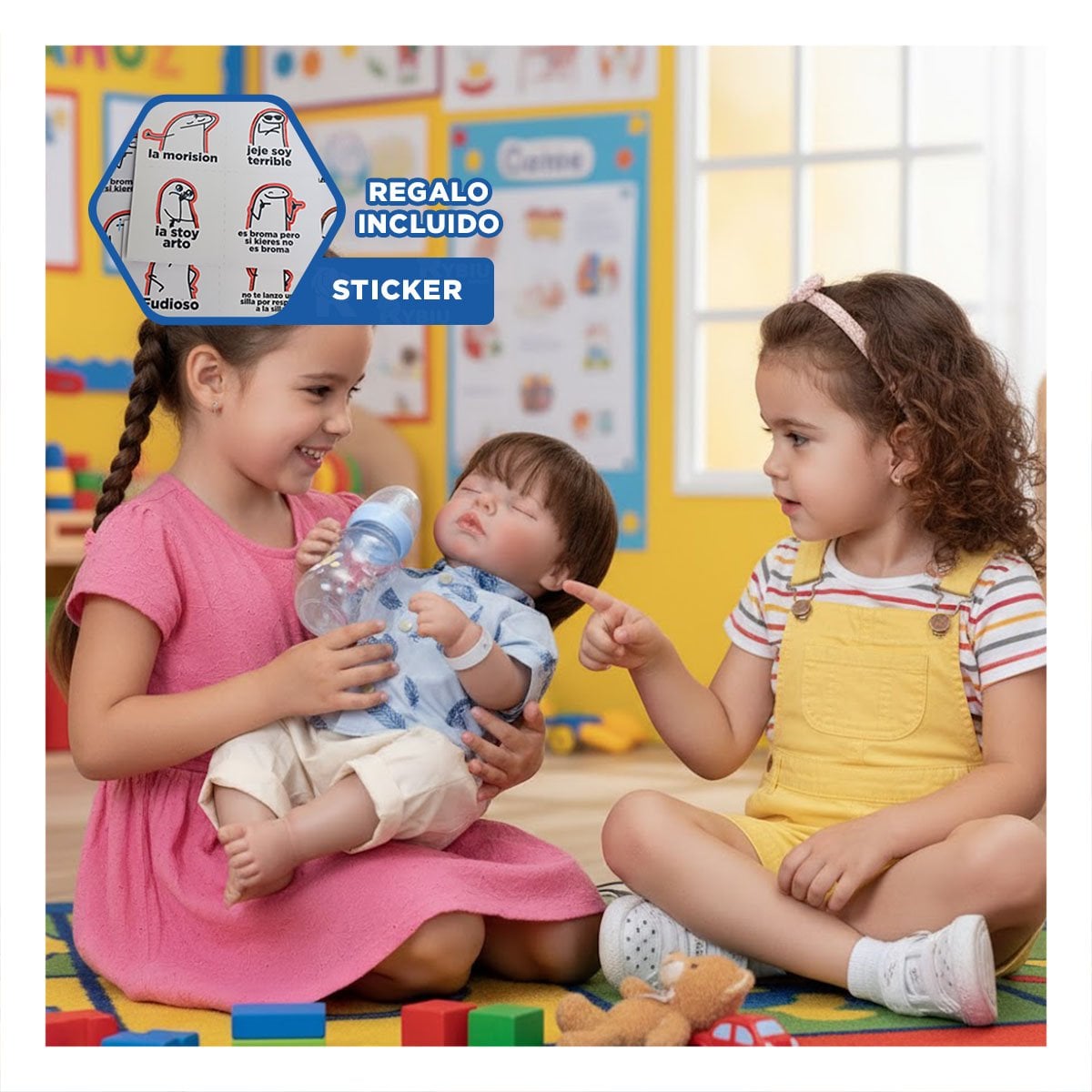 PEQUEÑO COMPAÑERO 48CM CON CAMISA HOJAS CELESTE Y BEIGE EN DOMICILIO Y+REGALO STICKER - 1