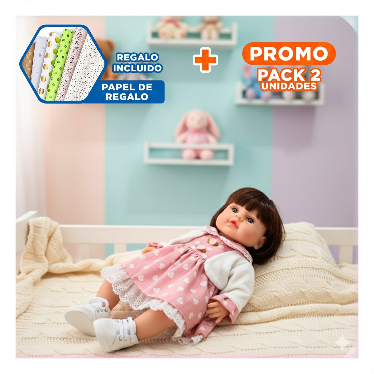PACK2 PEQUEÑA COMPAÑERA CON VESTIDO CORAZONES Y CHOMPA ROSADO PARA LOS PADRES Y+PAPEL REGALO - 1