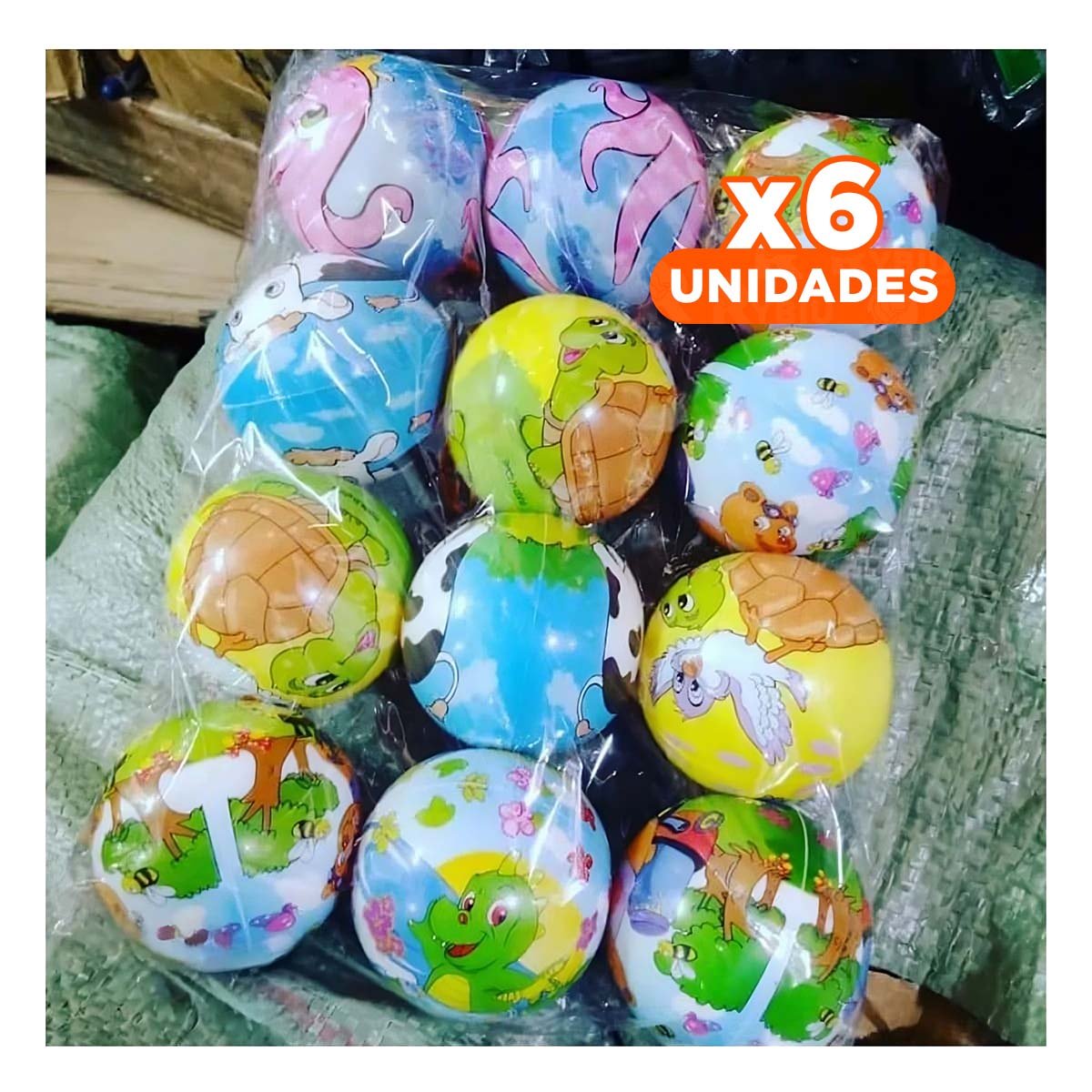 PACK6 PAQUETE DE PELOTAS ANTIESTRES SET12 ANIMALES PARA RELAJACION Y+PAPEL REGALO - 1