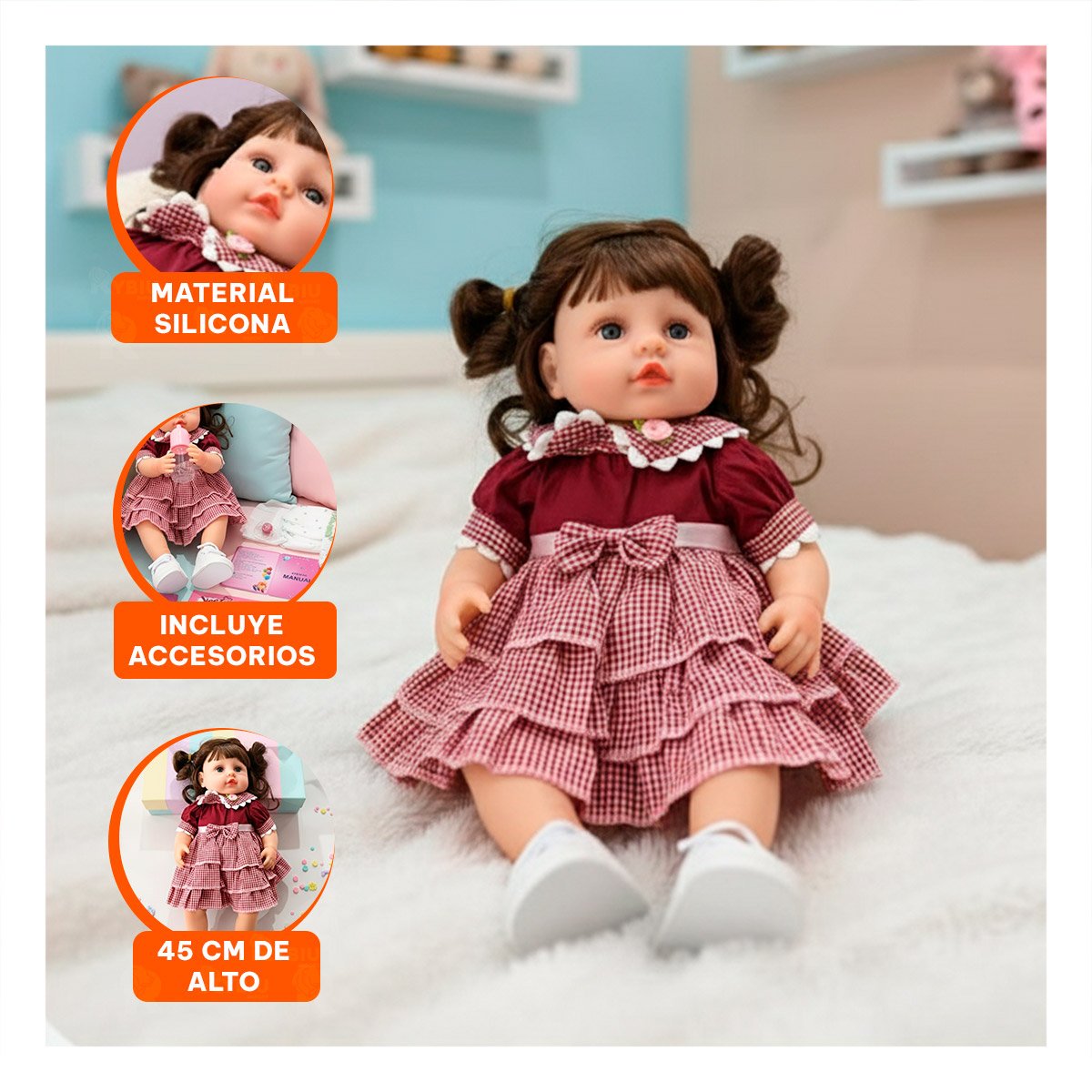 PACK2 PEQUEÑA COMPAÑERA CON VESTIDO VOLADOS GUINDA PARA LOS PADRES Y+PAPEL REGALO - 5