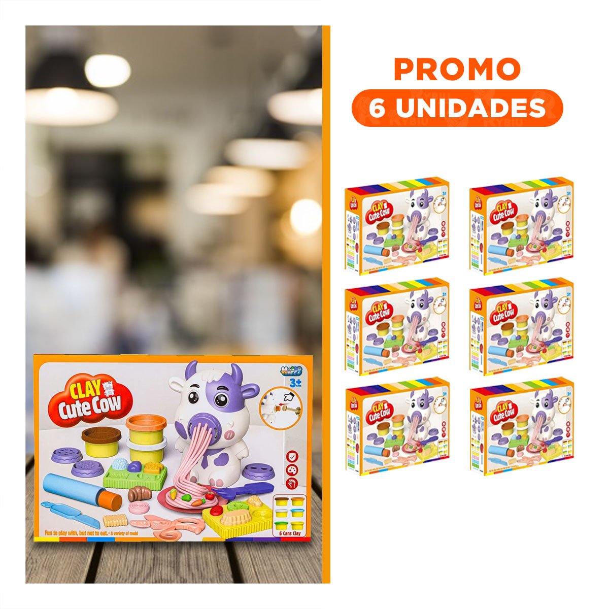 PACK6 MODELO INFANTIL DE PLASTILINA CON ACCESORIOS VACA PARA NINOS Y+REGALO STICKER - 1