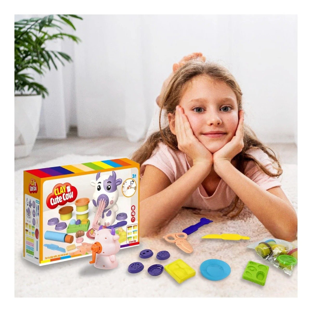 PACK6 MODELO INFANTIL DE PLASTILINA CON ACCESORIOS VACA PARA NINOS Y+REGALO STICKER - 5