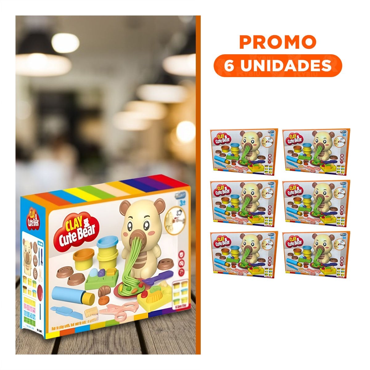 PACK6 OPCION INFANTIL DE PLASTILINA CON ACCESORIOS OSO PARA HOGAR Y+REGALO STICKER - 1