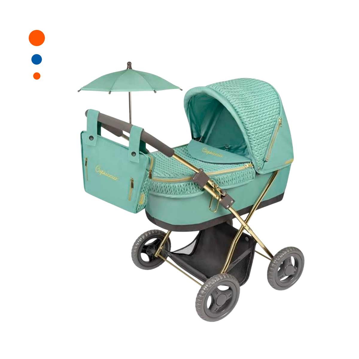 CARREOLA INFANTIL DE PASEO PARA MUNECA REBORN CON SOMBRILLA VERDE 28X70X80CM Y+PAPEL REGALO - 1