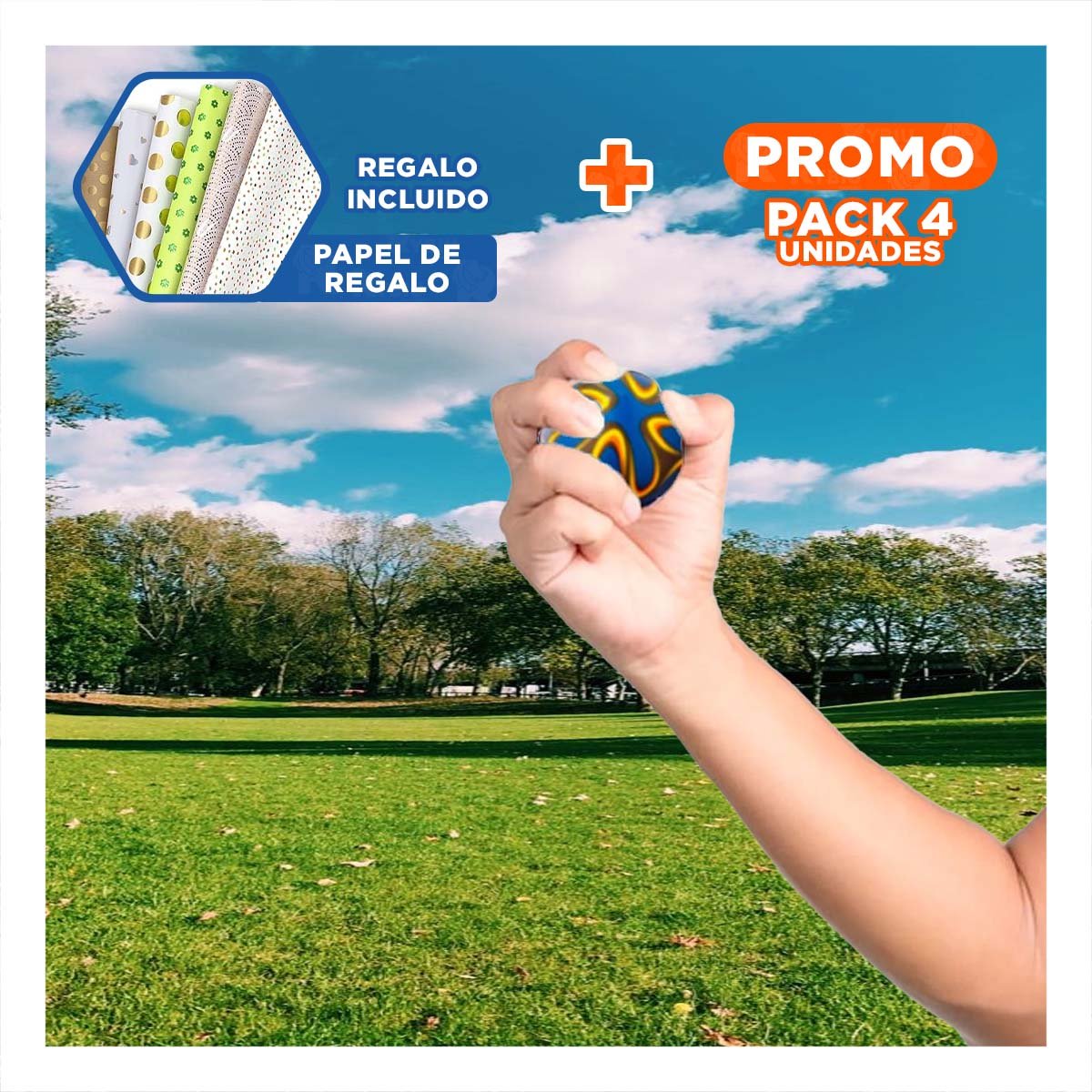 PACK4 PAQUETE DEPORTIVO DE PELOTAS ANTIESTRES SET12 RAYAS CURVAS COLORES Y+PAPEL REGALO - 1