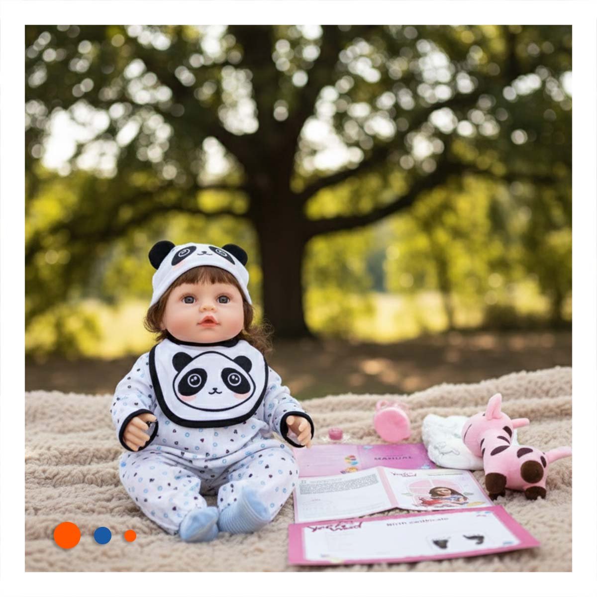 SET BEBE BLANCO CON CORAZONES Y GORRO PANDA PARA MAYOR COMODIDAD 45CM Y+REGALO STICKER - 2