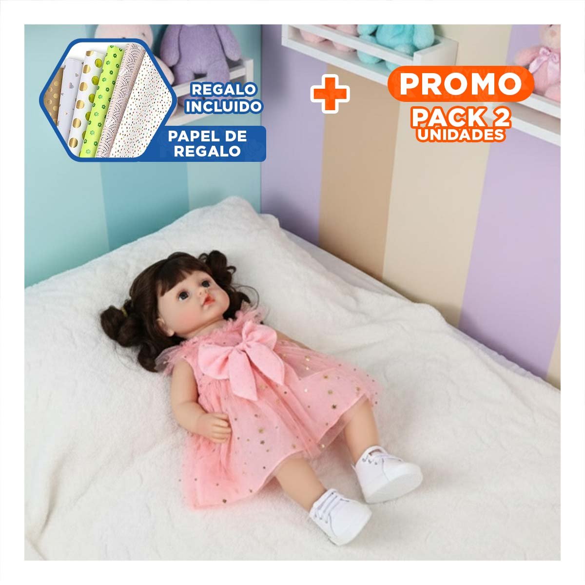 PACK2 TRAJE INFANTIL DECORADO EN TULL ROSADO CON ESTRELLAS 45 CM Y+PAPEL REGALO - 1