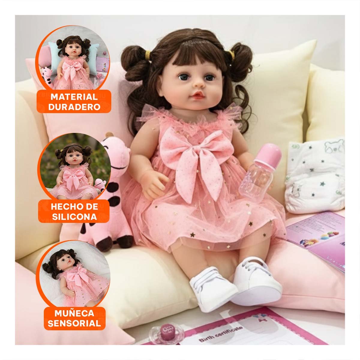 PACK2 TRAJE INFANTIL DECORADO EN TULL ROSADO CON ESTRELLAS 45 CM Y+PAPEL REGALO - 5