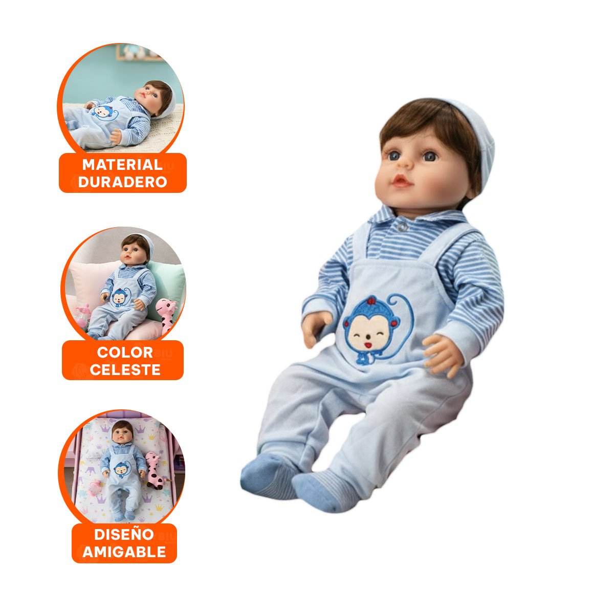 MONO DE BEBE CELESTE CON POLO RAYAS PRACTICO Y FACIL DE COLOCAR - 3