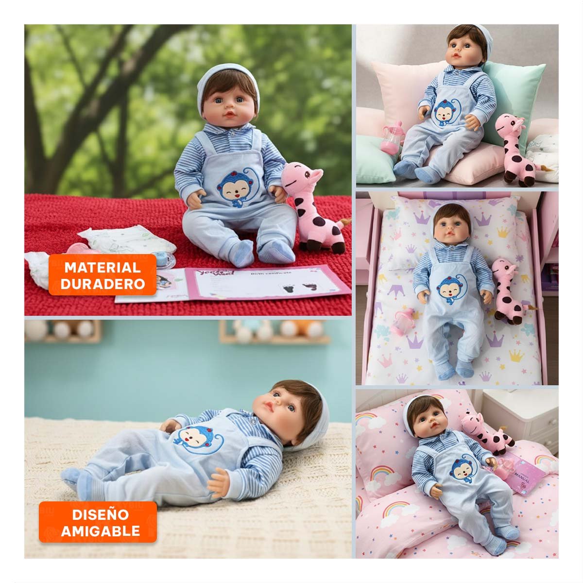 MONO DE BEBE CELESTE CON POLO RAYAS PRACTICO Y FACIL DE COLOCAR - 5