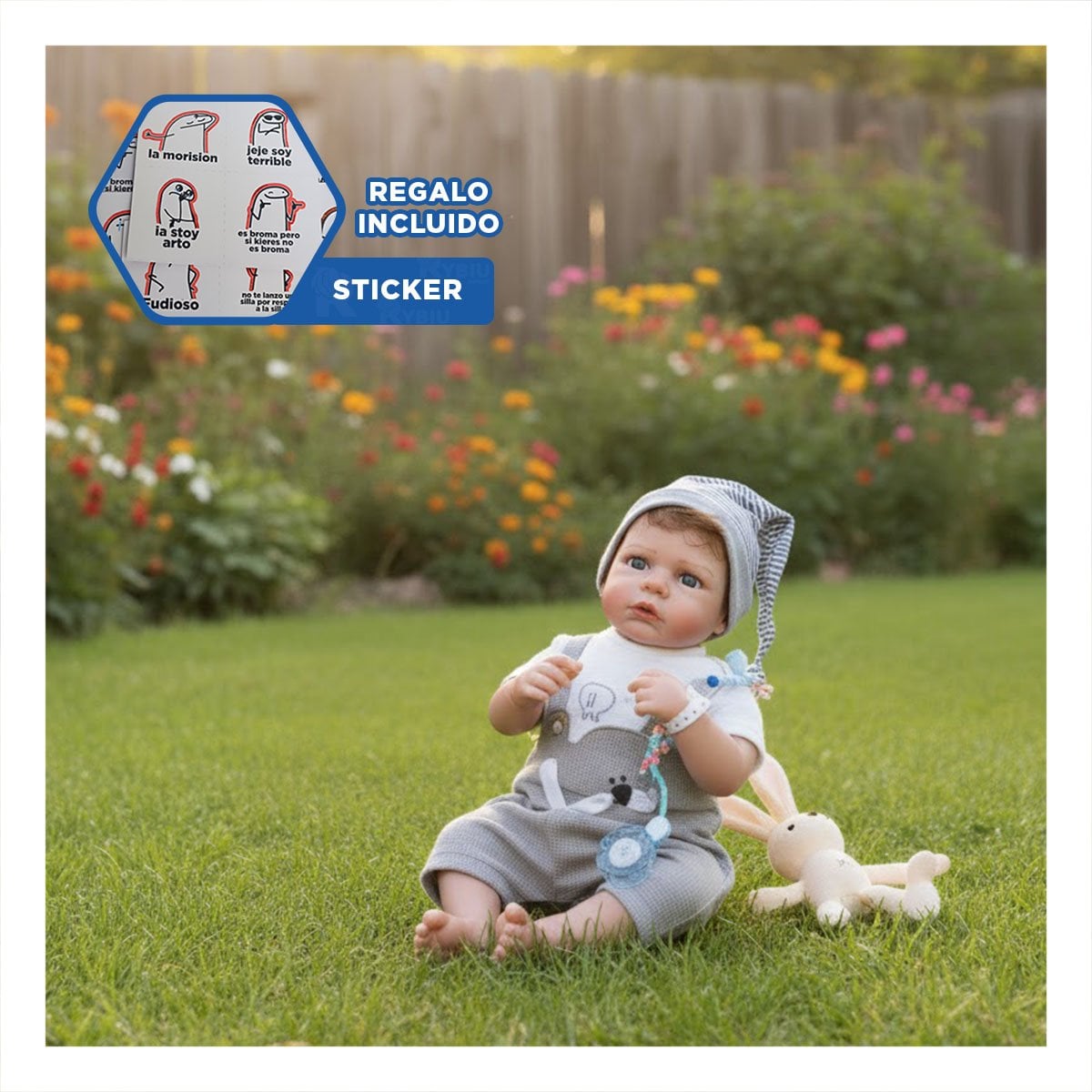 PEQUEÑO COMPAÑERO 48CM CON POLO OSITO Y GORRO PLOMO EN SU DOMICILIO LINDO Y+REGALO STICKER - 1