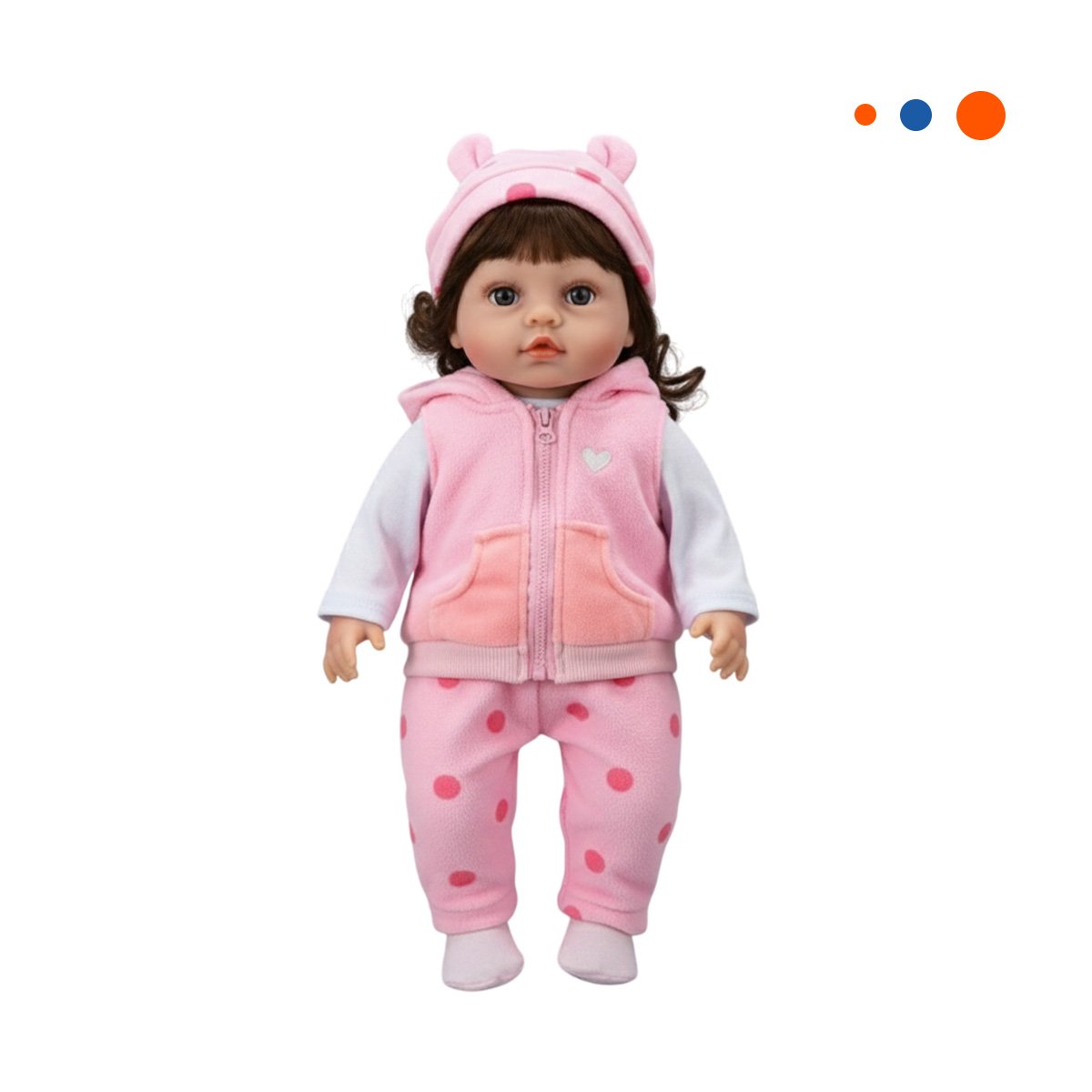 PEQUEÑA COMPAÑERA CON CHALECO Y PANTALON PUNTOS ROSADO EN SU DOMICILIO Y+REGALO STICKER - 3