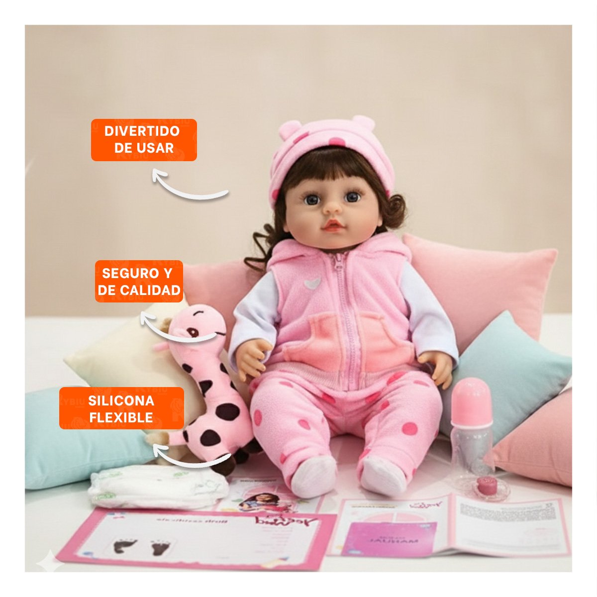 PEQUEÑA COMPAÑERA CON CHALECO Y PANTALON PUNTOS ROSADO EN SU DOMICILIO Y+REGALO STICKER - 5