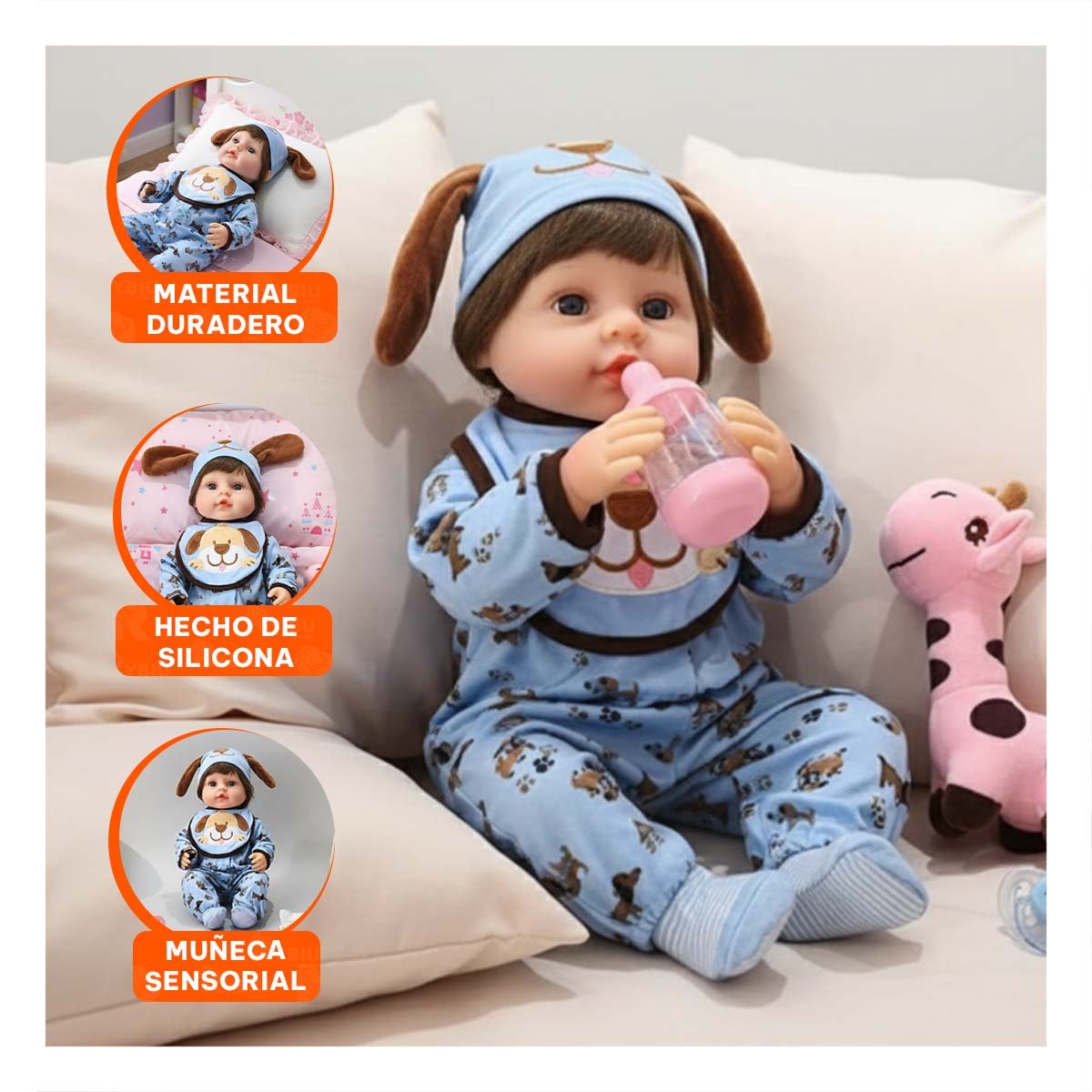 PACK2 ROPA BEBE CELESTE DULCE CON DISENO PERRO BABERO Y CORAZONES Y+PAPEL REGALO - 5