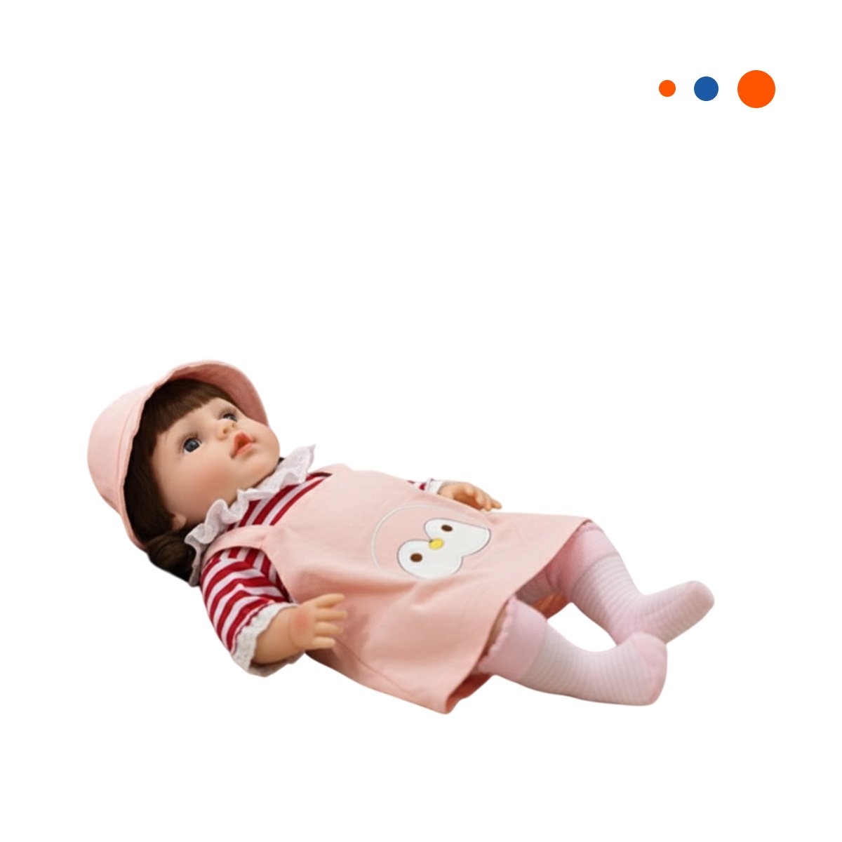 ATUENDO ROSADO OVEROL CON SOMBRERO Y POLO RAYAS PARA MUNECA 45CM Y+REGALO STICKER - 3