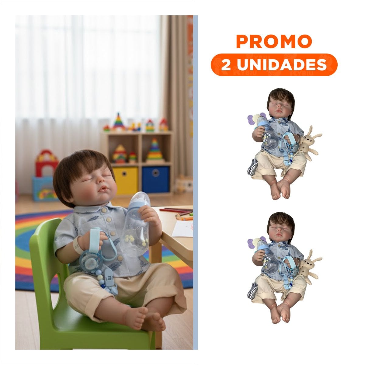 PACK2 PEQUEÑO COMPAÑERO 48CM CON CAMISA HOJAS CELESTE Y BEIGE RECREO SANO - 1