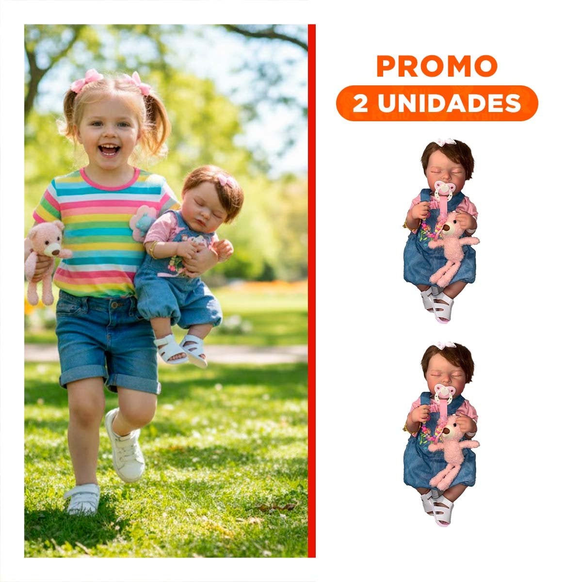 PACK2 PEQUEÑA COMPAÑERA 48CM CON OVEROL ROSADO Y CELESTE PARA UN RECREO SANO - 1