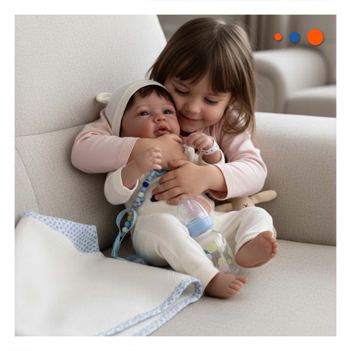 MUÑECO REALISTA 48CM CON ENTERIZO CONEJITO BEIGE PARA SU COLECCION REAL - 2