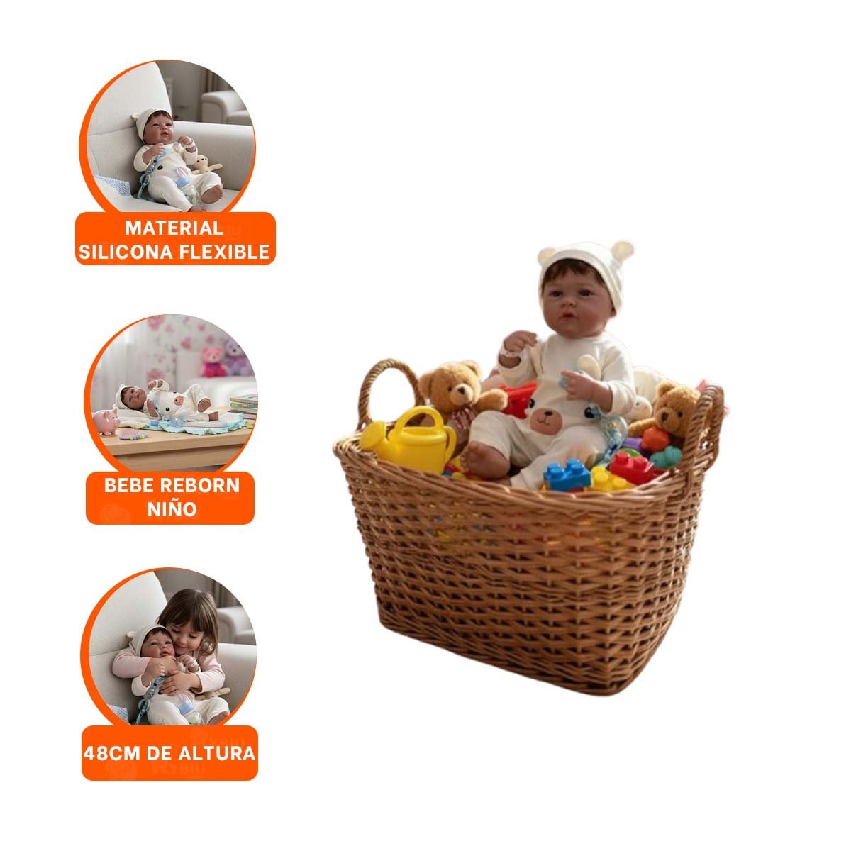 MUÑECO REALISTA 48CM CON ENTERIZO CONEJITO BEIGE PARA SU COLECCION REAL - 3
