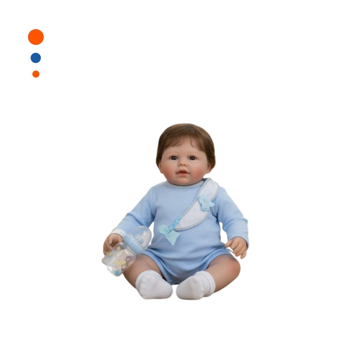 MUÑECO REALISTA 60CM CON PIJAMA Y BABERO CELESTE PARA SU COLECCION REAL Y+PAPEL REGALO - 1