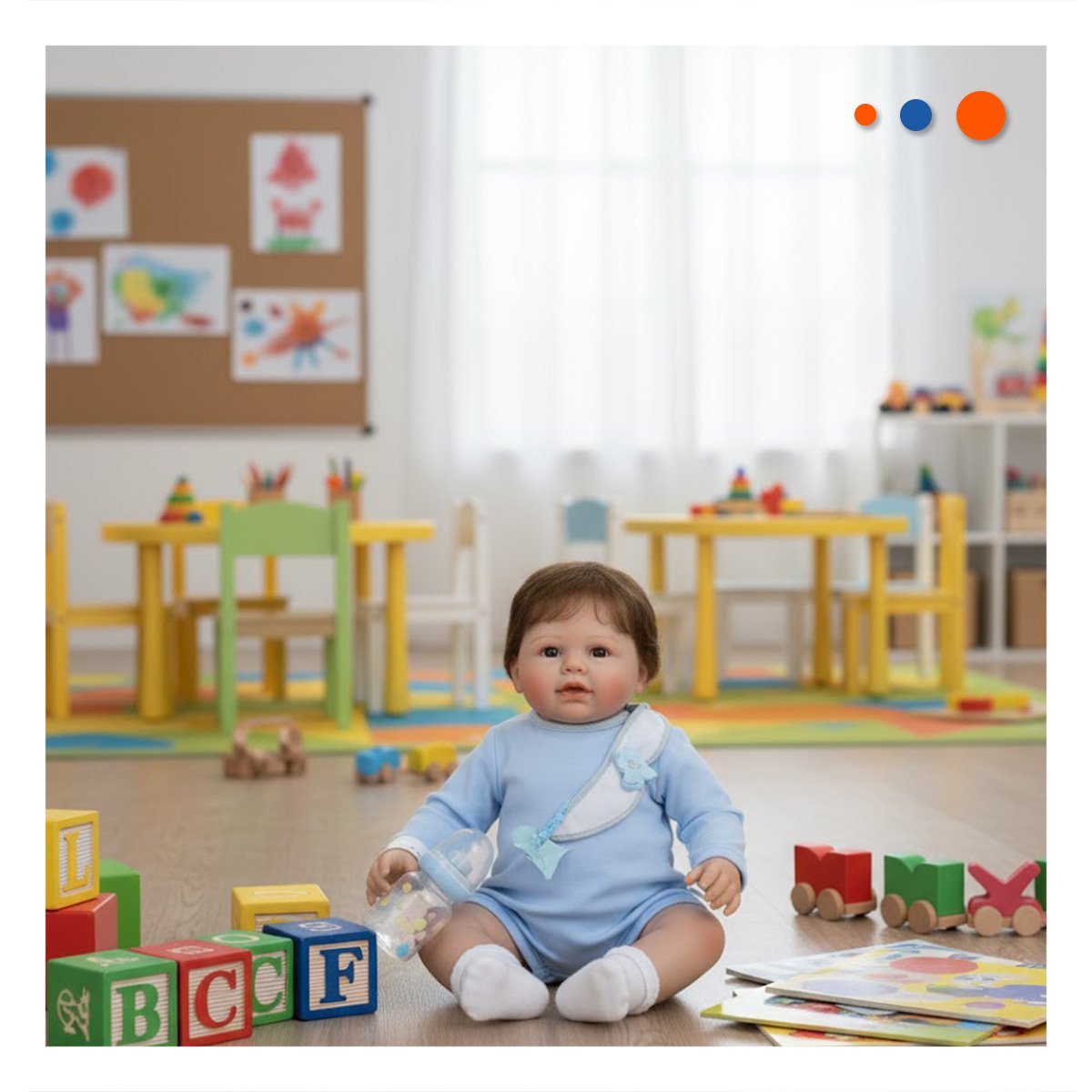 MUÑECO REALISTA 60CM CON PIJAMA Y BABERO CELESTE CON DETALLES REALES - 2