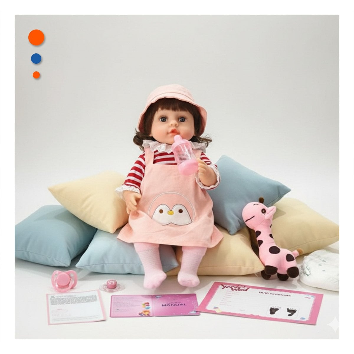 PRENDA DE JUEGO OVEROL CON SOMBRERO Y POLO RAYAS ROSADO MUNECA 45CM - 1
