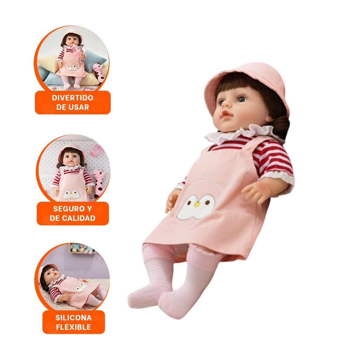 PRENDA DE JUEGO OVEROL CON SOMBRERO Y POLO RAYAS ROSADO MUNECA 45CM - 3