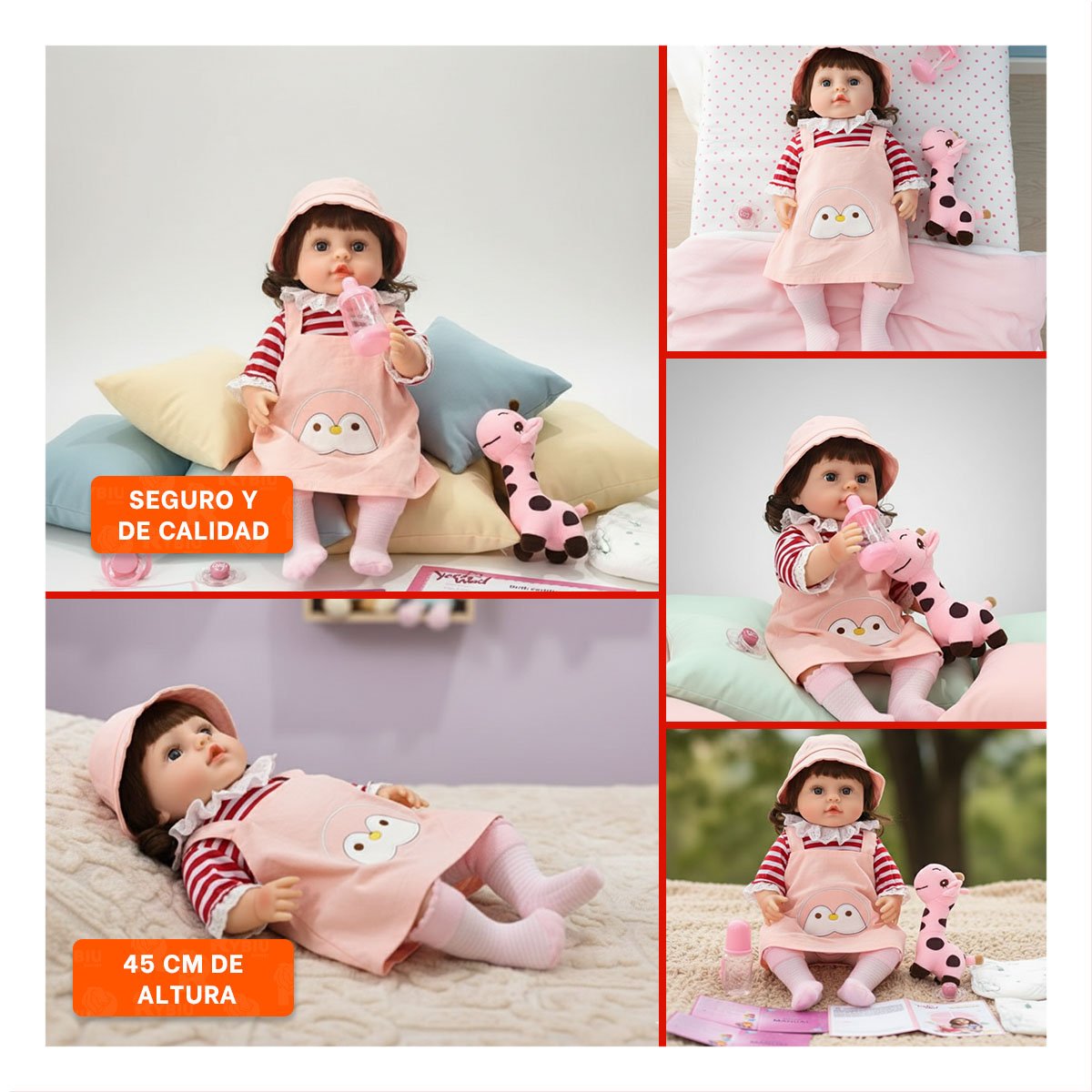 PRENDA DE JUEGO OVEROL CON SOMBRERO Y POLO RAYAS ROSADO MUNECA 45CM - 5