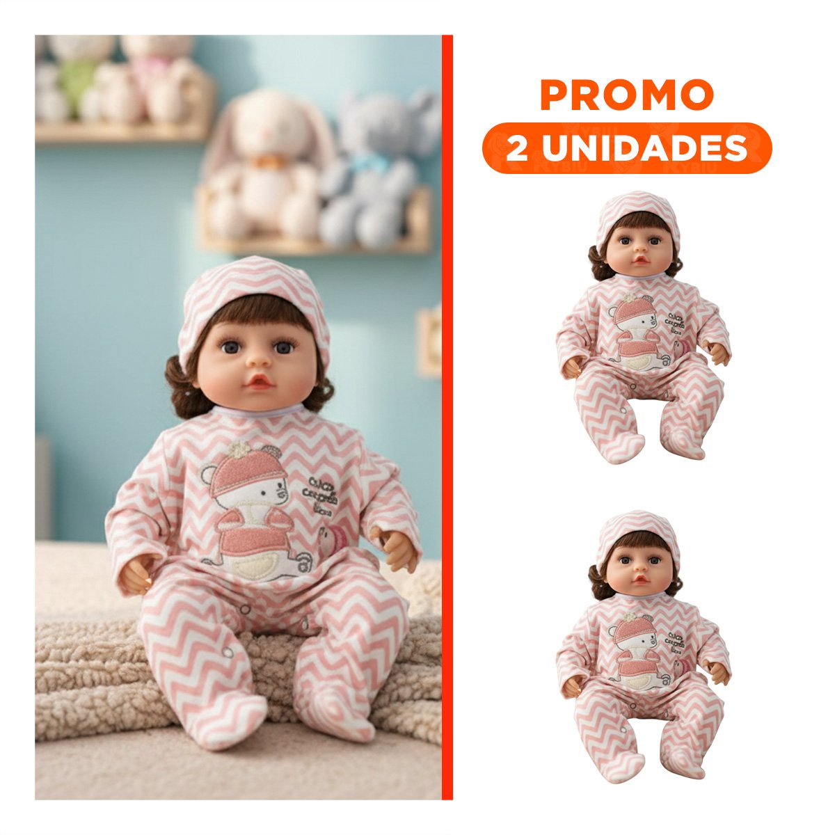 PACK2 PEQUEÑA COMPAÑERA 45CM CON ENTERIZO ZIGZAG Y GORRO ROSADO RECREO SANO - 1