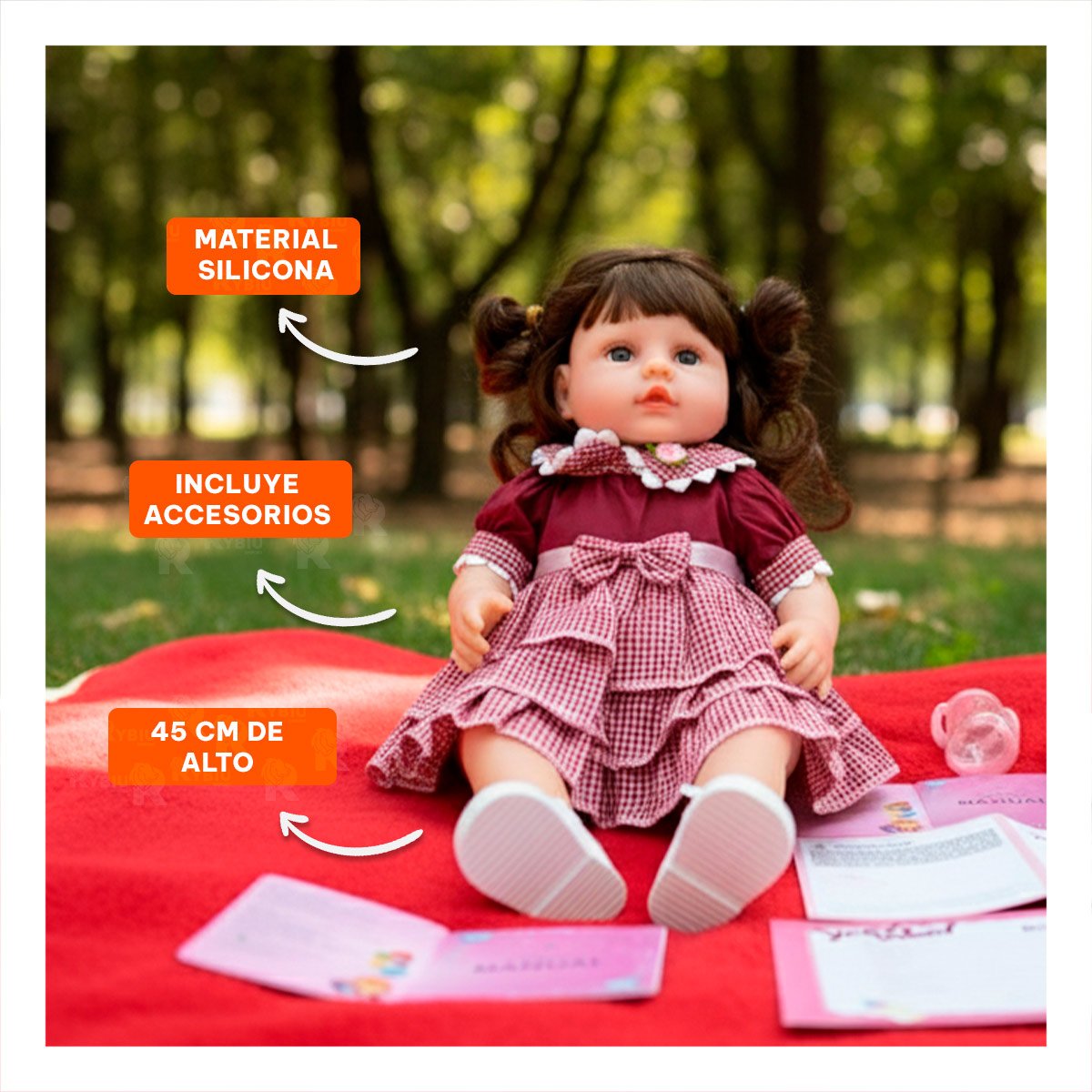PEQUEÑA COMPAÑERA CON VESTIDO VOLADOS GUINDA CON MUCHA ARMONIA Y+POST IT - 2