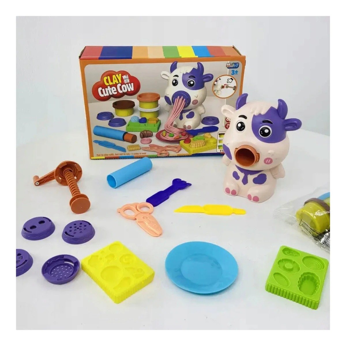 PACK4 MATERIAL DE JUEGO DE PLASTILINA CON ACCESORIOS VACA PARA NINOS Y+REGALO STICKER - 5