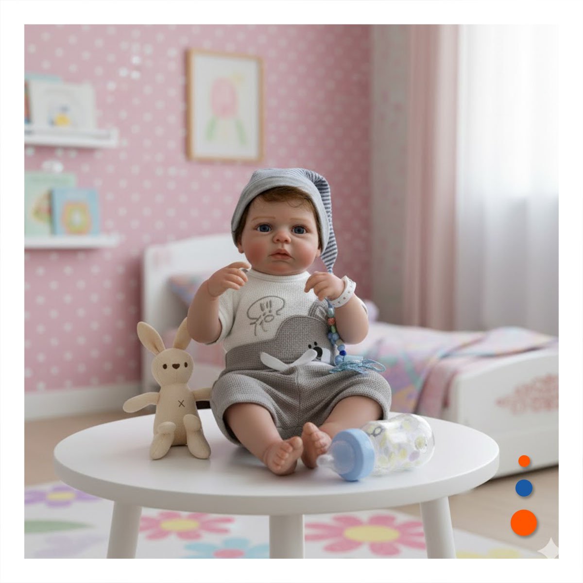 MUÑECO REALISTA 48CM CON POLO OSITO Y GORRO PLOMO PARA SU COLECCION REAL - 1