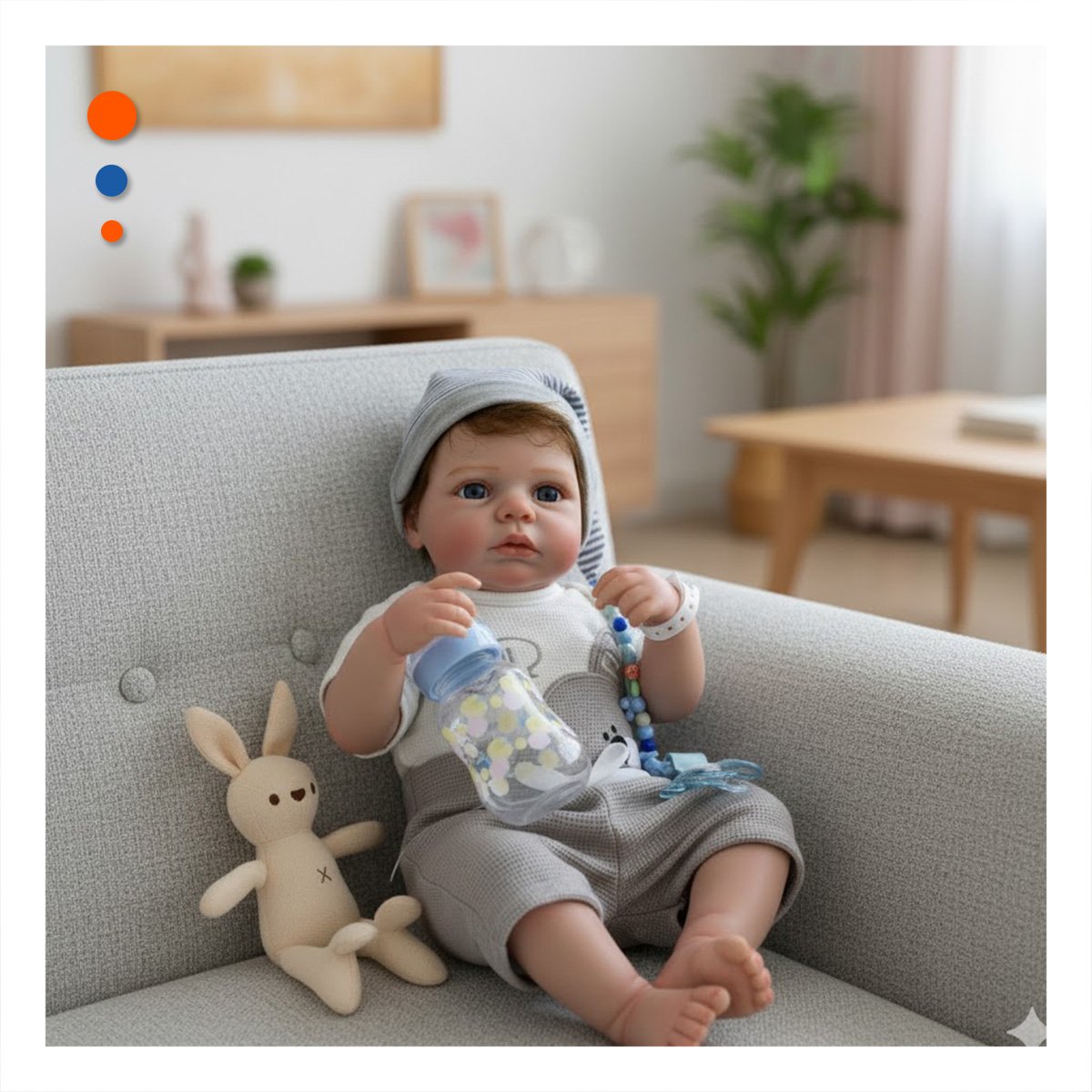 MUÑECO REALISTA 48CM CON POLO OSITO Y GORRO PLOMO PARA SU COLECCION REAL - 2