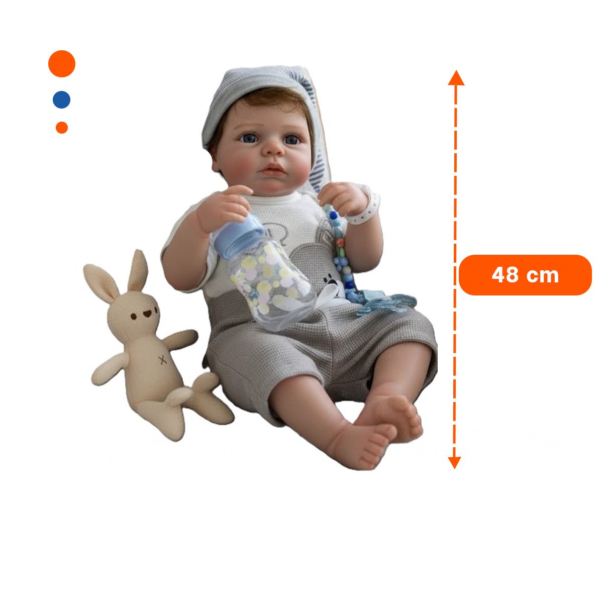 MUÑECO REALISTA 48CM CON POLO OSITO Y GORRO PLOMO PARA SU COLECCION REAL - 4