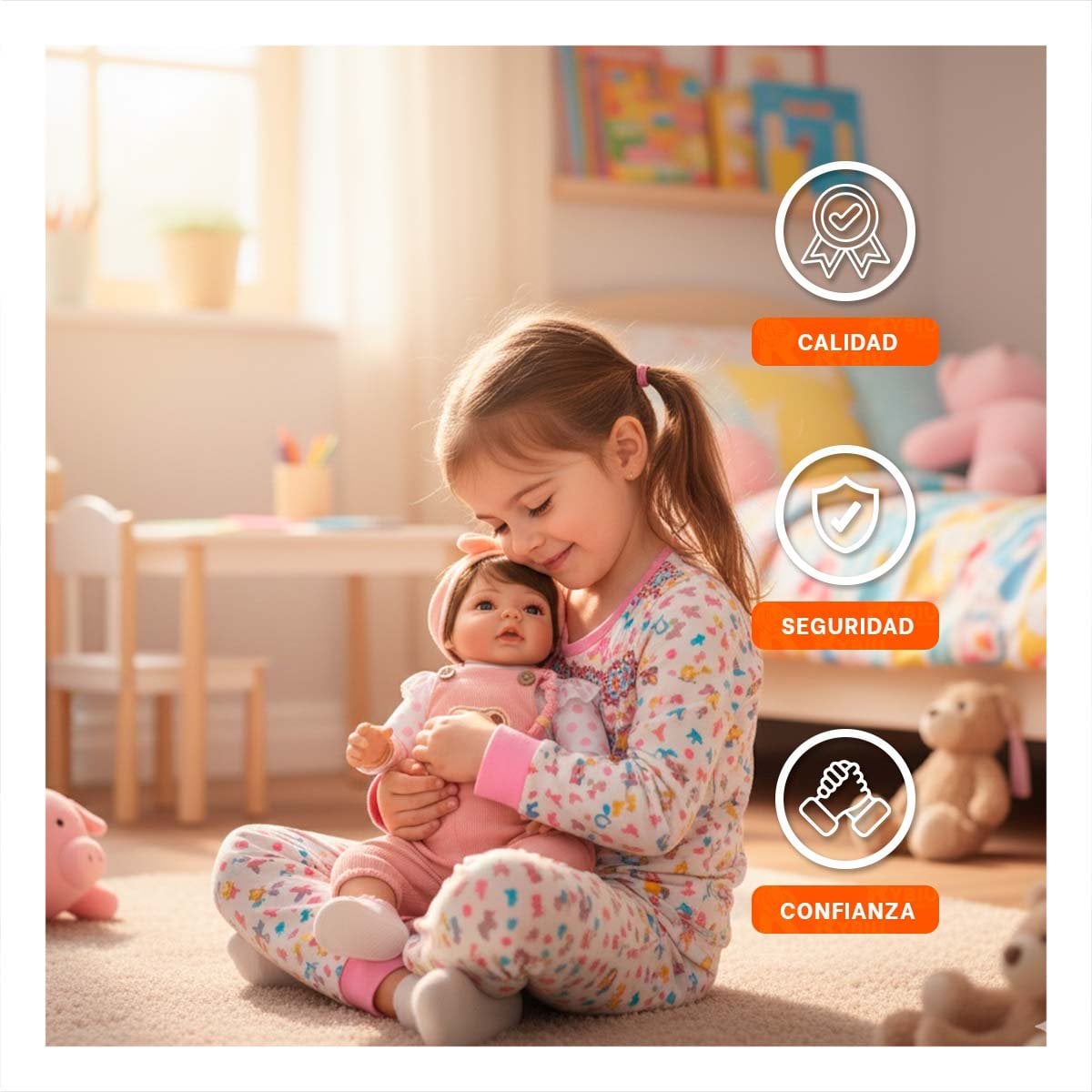 PACK2 PEQUEÑA COMPAÑERA 48CM CON OVEROL Y POLO PUNTOS ROSADO PARA RECREO SANO - 3
