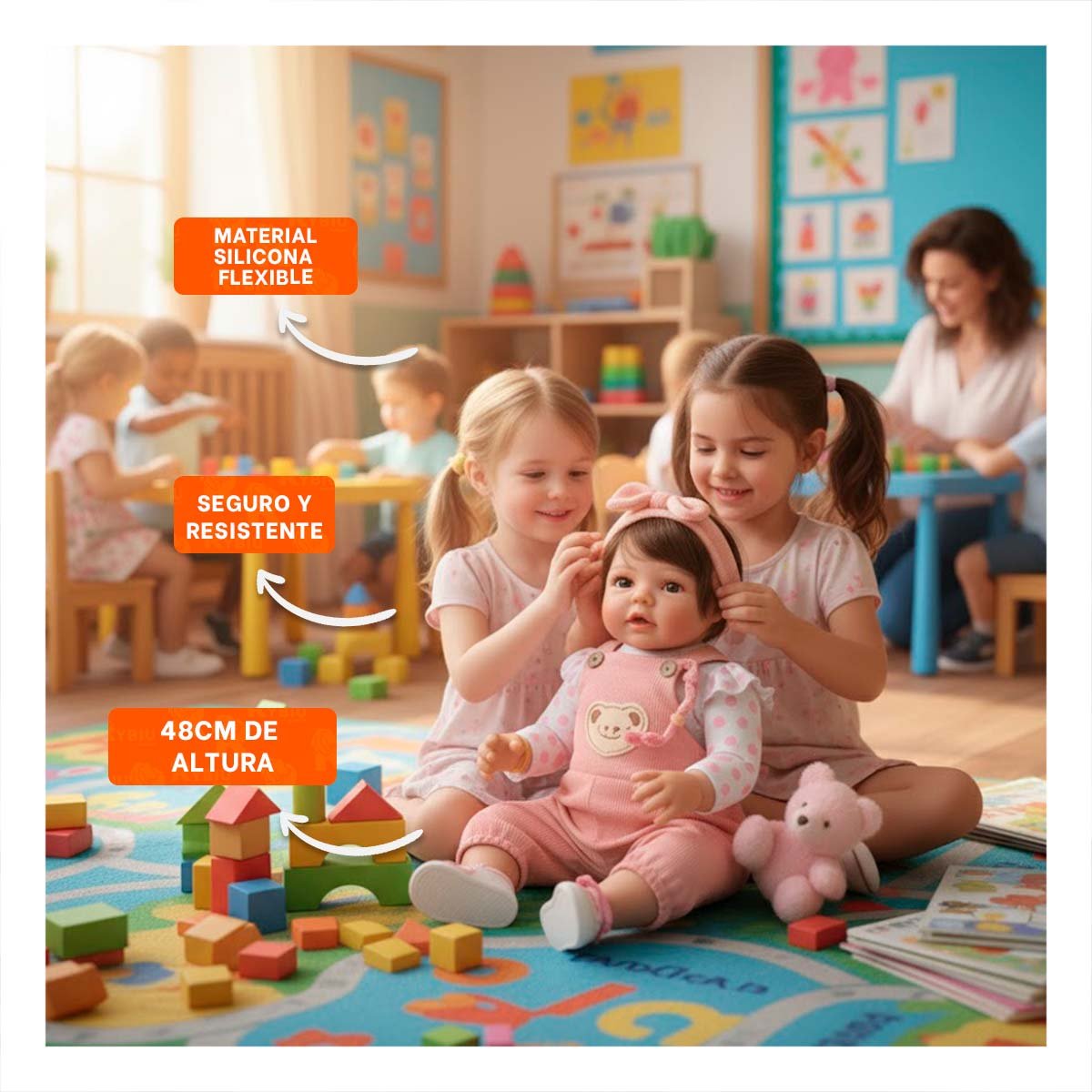 PACK2 PEQUEÑA COMPAÑERA 48CM CON OVEROL Y POLO PUNTOS ROSADO PARA RECREO SANO - 5
