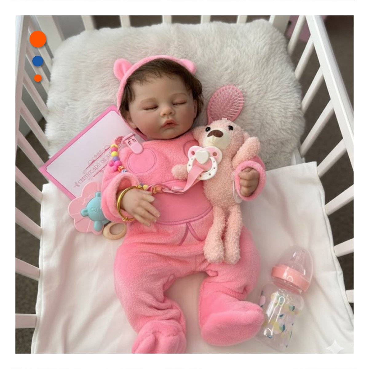 PEQUEÑA COMPAÑERA 48CM CON PIJAMA ENTERIZO Y GORRO ROSADO MUCHA ARMONIA Y+POST IT - 3
