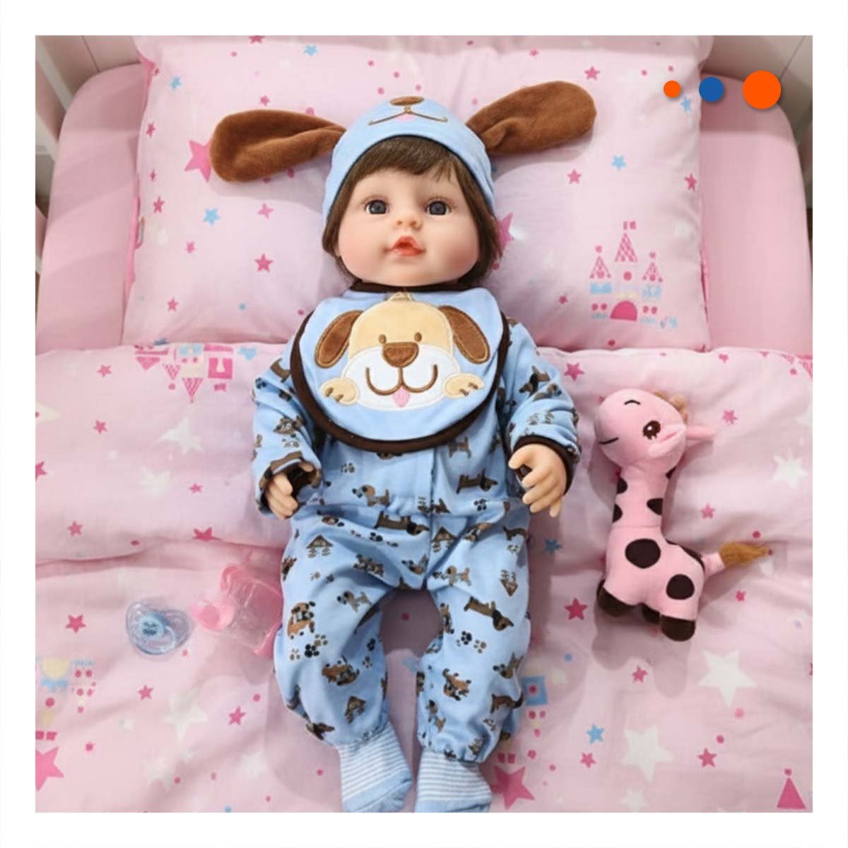 CONJUNTO BEBE CELESTE COMODO PARA CASA CON BABERO GORRO Y CORAZONES - 2