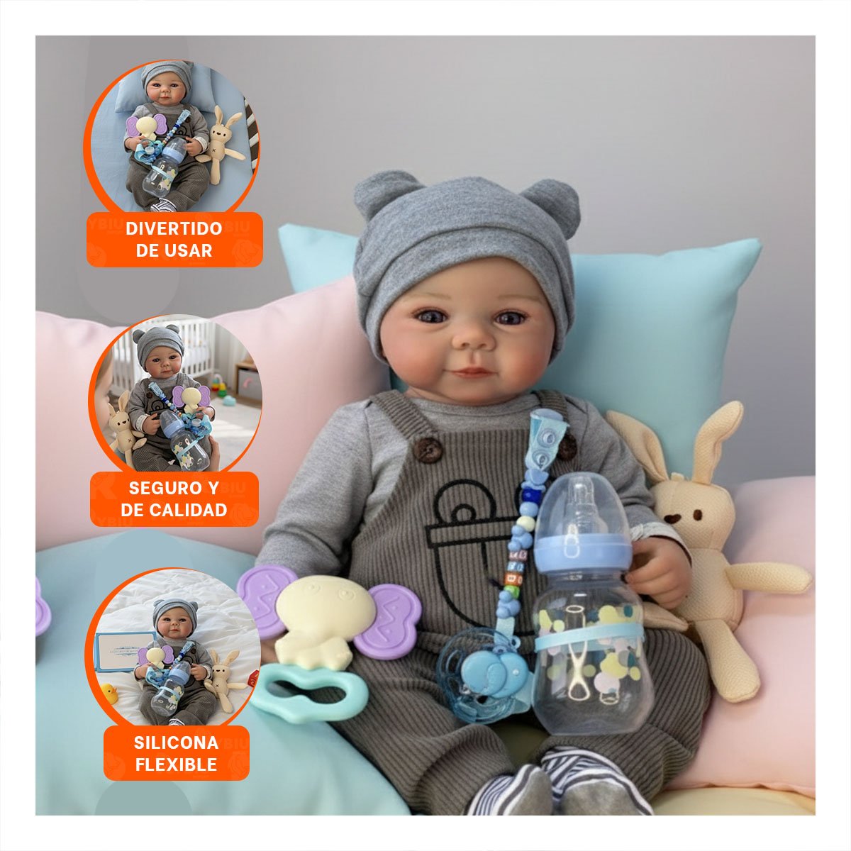 MUÑECO REALISTA 48CM CON ENTERIZO Y POLO BLANCO DE CALIDAD EN SU CASA Y+PAPEL REGALO - 5