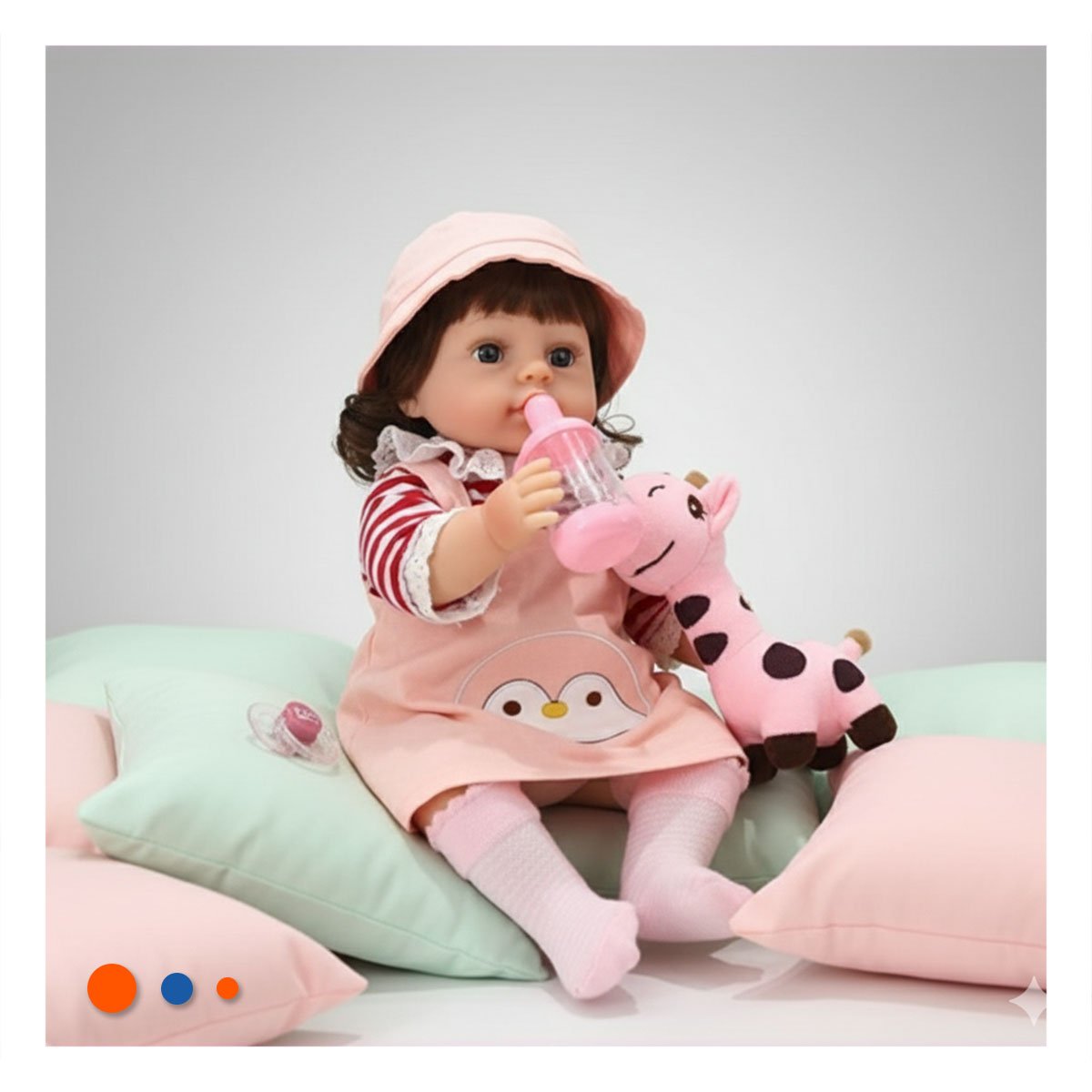 PACK2 ATUENDO PARA MUNECA OVEROL ROSADO CON SOMBRERO Y POLO RAYAS - 3