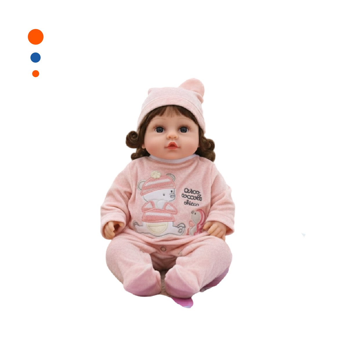 MUNECO BEBE YESSY CON ENTERIZO OSITO Y GORRO ROSADO PARA REGALO Y+PAPEL REGALO - 1