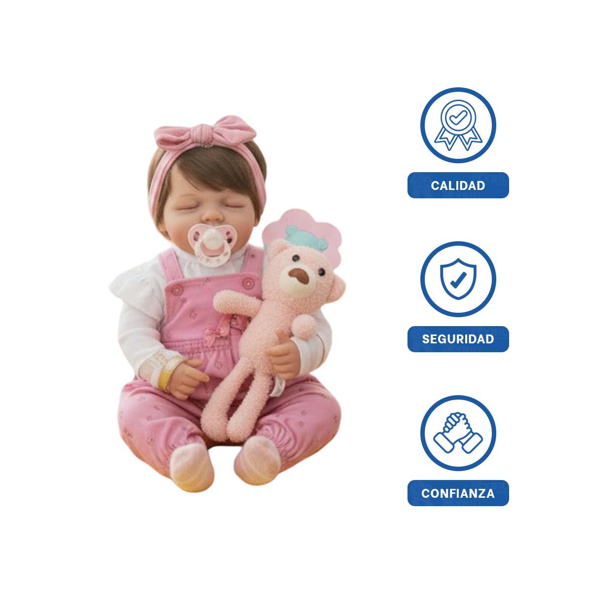 PEQUEÑA COMPAÑERA 48CM CON PANTALON FLORCITAS Y LAZO ROSADO FELICIDAD HIJOS Y+LIGAS REGALO - 3