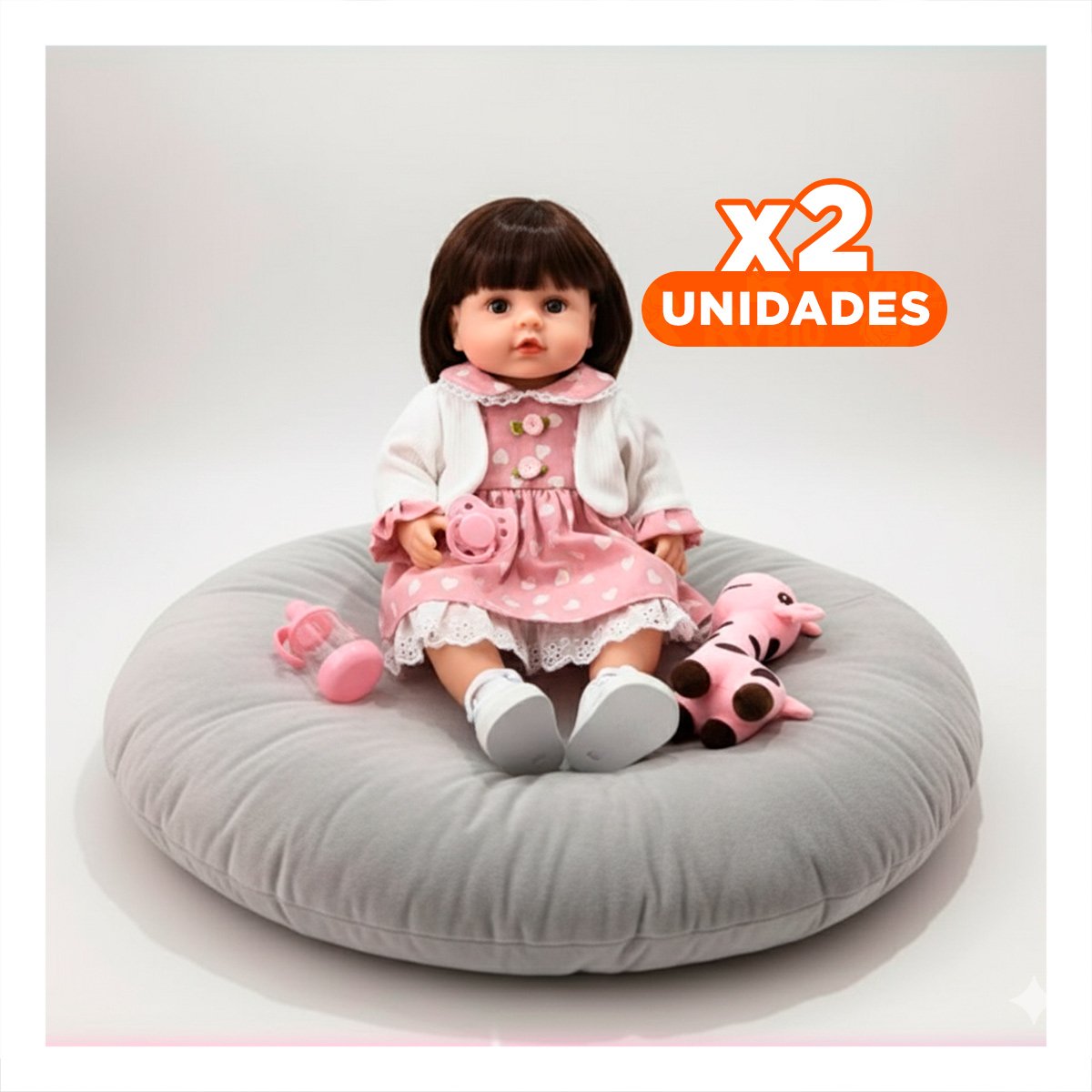 PACK2 RECIEN NACIDA SINTETICA CON VESTIDO CORAZONES Y CHOMPA ROSADO EN SU CASA Y+REGALO STICKER - 1