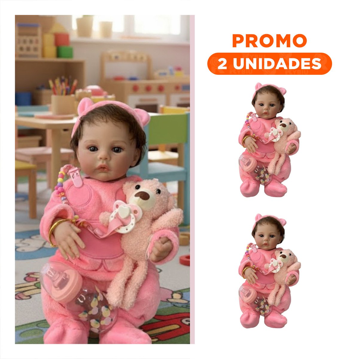 PACK2 PEQUEÑA COMPAÑERA 48CM CON PIJAMA ENTERIZO Y GORRO ROSADO PARA RECREO SANO - 1