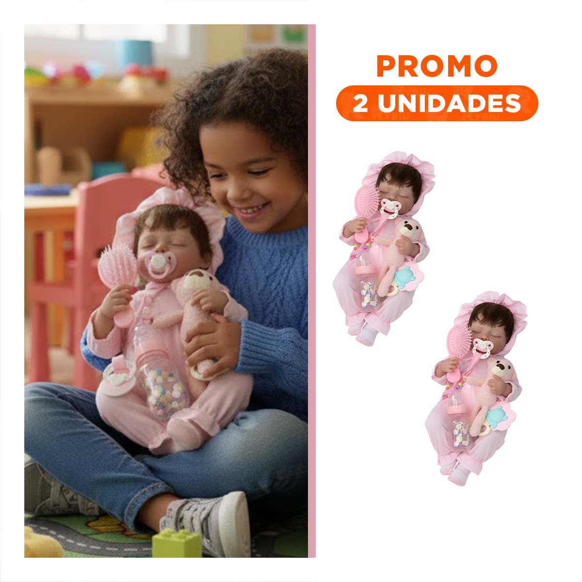 PACK2 PEQUEÑA COMPAÑERA 48CM CON ENTERIZO Y GORRO ROSADO PARA UN RECREO SANO - 1