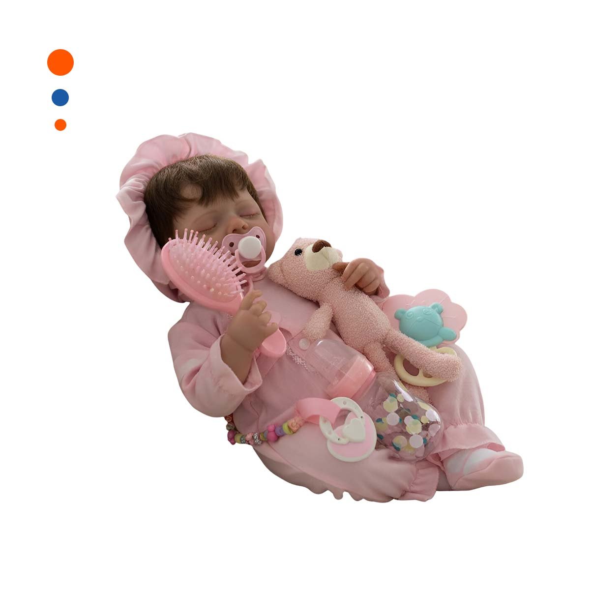 MUÑECA REALISTA 48CM CON ENTERIZO Y GORRO ROSADO PARA SU COLECCION REAL Y+PAPEL REGALO - 1