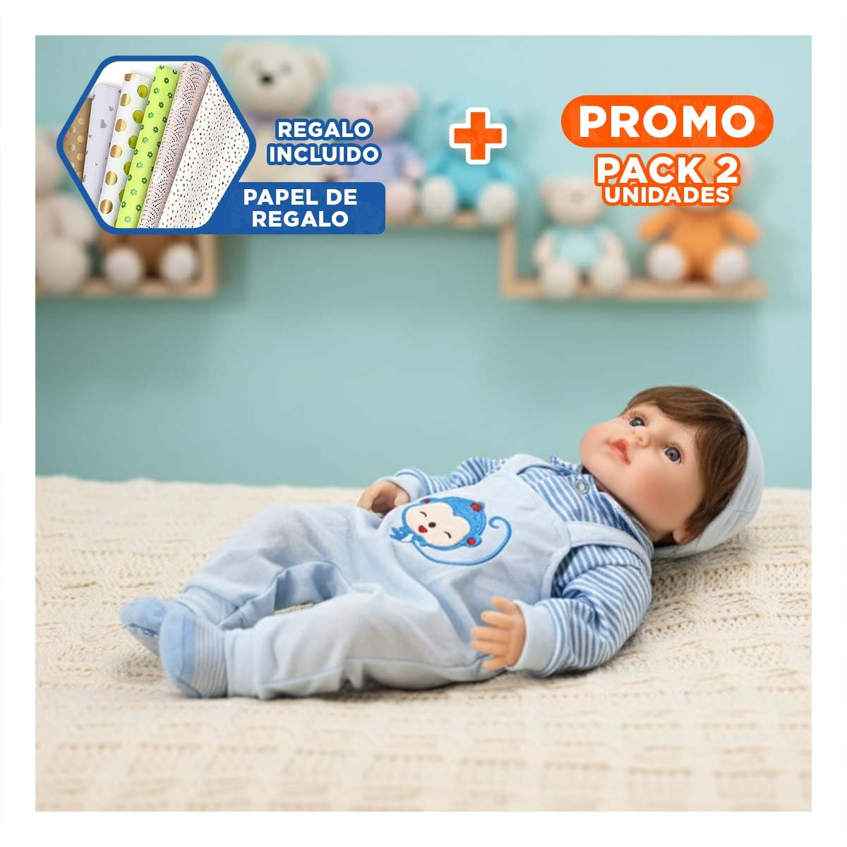 PACK2 OVERALL INFANTIL CELESTE CON POLO RAYAS DE USO COTIDIANO Y+PAPEL REGALO - 1