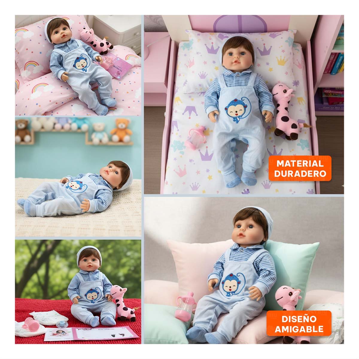 PACK2 OVERALL INFANTIL CELESTE CON POLO RAYAS DE USO COTIDIANO Y+PAPEL REGALO - 3
